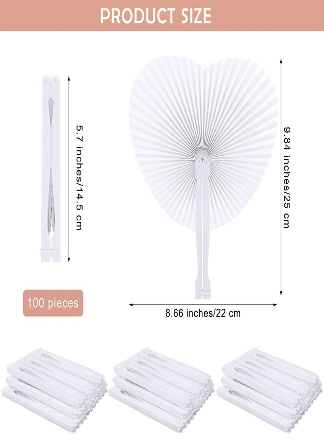 Aodaer 100 Pack Heart Shaped Folding Fans White Paper Fans Handheld Fans with Plastic Handles for Party, Wedding, Anniversary Decoration - Image 2